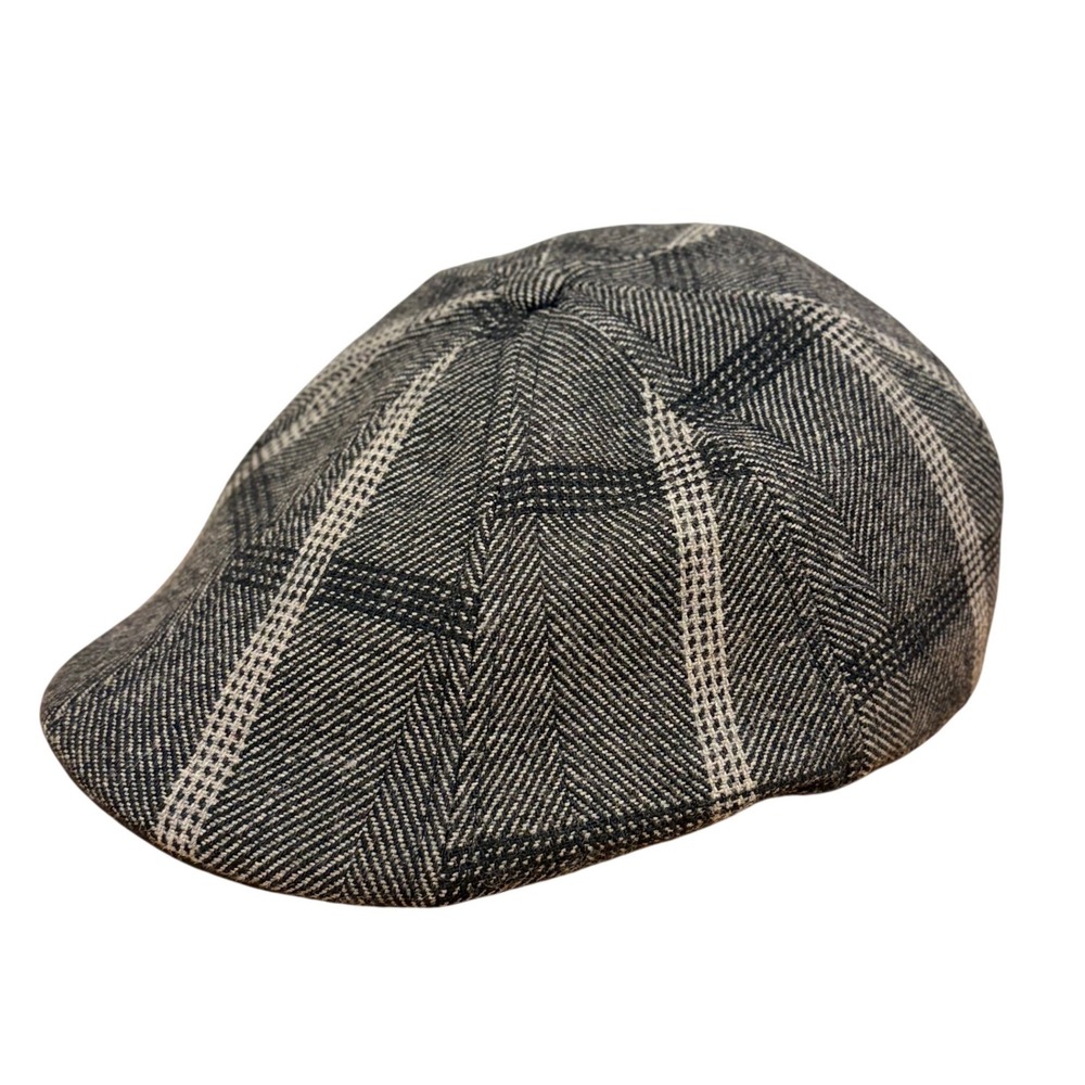 Boston Scally Co Black Rose The Plaid Peaky Cap Grey Herringbone Wool Blend XXL